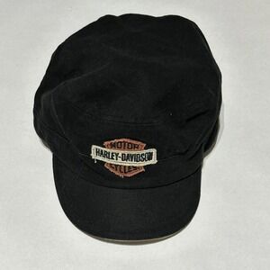 Harley Davidson Genuine MotorClo Hat Black Cadet Military Cap Vintage Adjustable